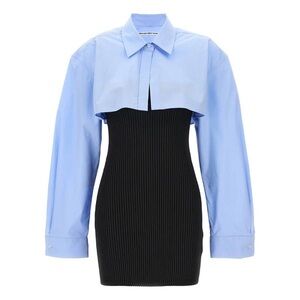 Alexander Wang Ribbed Cami Dress with Cropped Button up Shirt. Blue and Black
